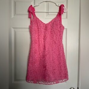 Blue Rain Vibrant Pink Embroidered Dress  with Bow Sleeves size small